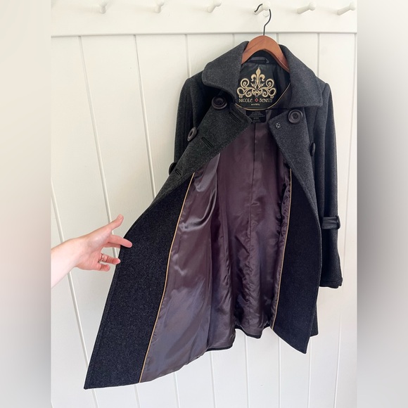 Nicole Benisti Wool Swing Peacoat Button Grey Long Unique Designer Women Medium - Picture 7 of 13